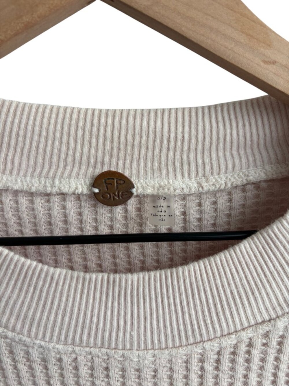 Free People FP One Cropped Interlaken Waffle Knit Thermal Top Cream Small - Picture 4 of 5